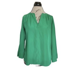 Collective Concepts Blouse Popover Pintuck Pleated Size XS Green V Neckline